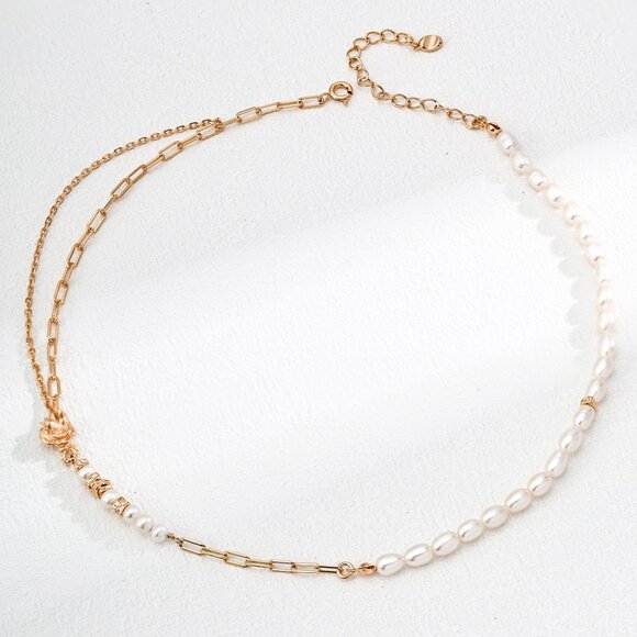 🌹 Artisan Original Design "Thorny Rose" Half Pearl & Half Chain Necklace | S925 - Picture 1 of 5